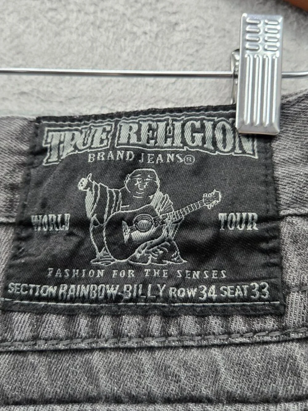 True Religion Men Jeans 34 Gray Denim Rainbow Billy Straight 30